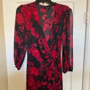 Connected Apparel Red and Black Floral Dress